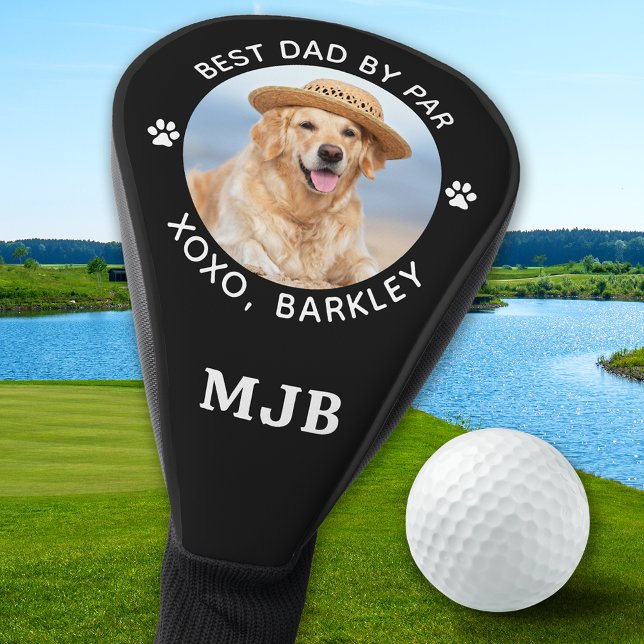 Modern BEST DAD BY PAR - Dog Photo Personalised Golf Head Cover (Creator Uploaded)