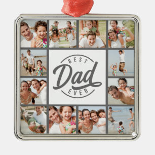 Modern Best Dad Ever 12 Photo Collage Metal Ornament