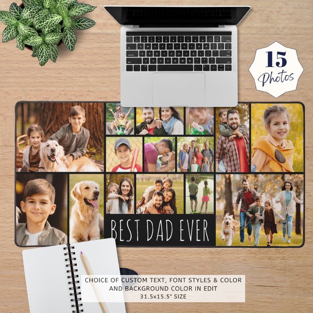 Modern Best Dad Ever 14 Photo Collage Custom Desk Mat (Creator Uploaded)