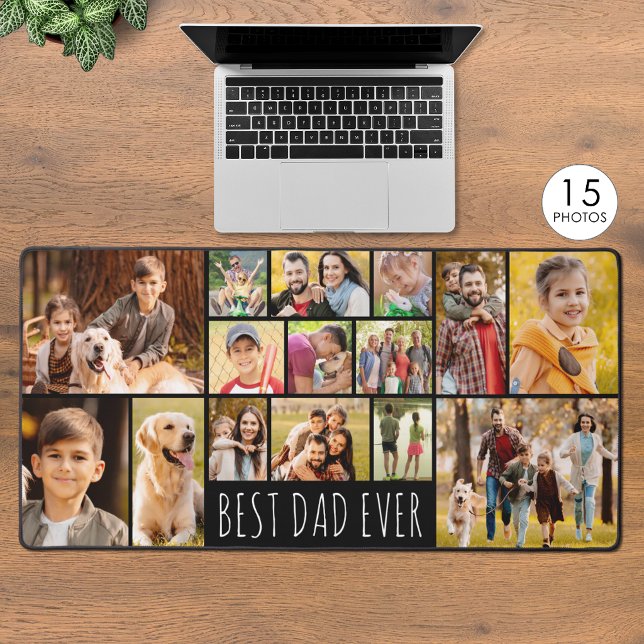 Modern Best Dad Ever 15 Photo Collage Custom Desk Mat (Creator Uploaded)