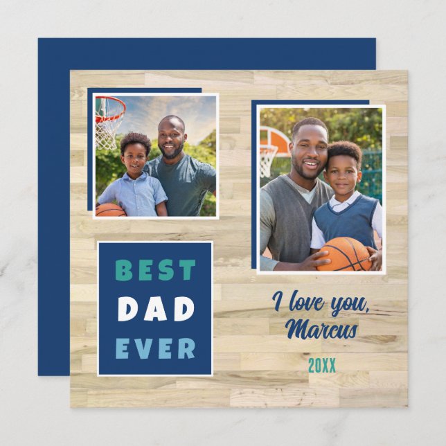 Modern Best Dad Ever 2 Photo Collage Father Holiday Card (Front/Back)
