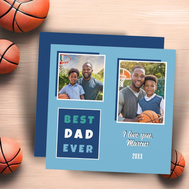 Modern Best Dad Ever 2 Photo Collage Father's Day Holiday Card (Creator Uploaded)