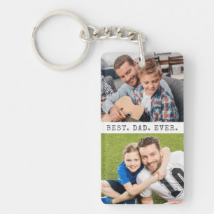 Modern BEST DAD EVER 2 Photos Personalised Key Ring