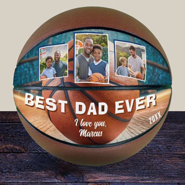 Modern Best Dad Ever 3 Photo Collage Father Basketball (Creator Uploaded)