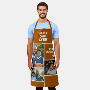 Modern Best Dad Ever 3 Photo Collage Father's Day  Apron