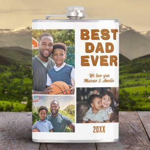 Modern Best Dad Ever 3 Photo Collage Father's Day  Hip Flask