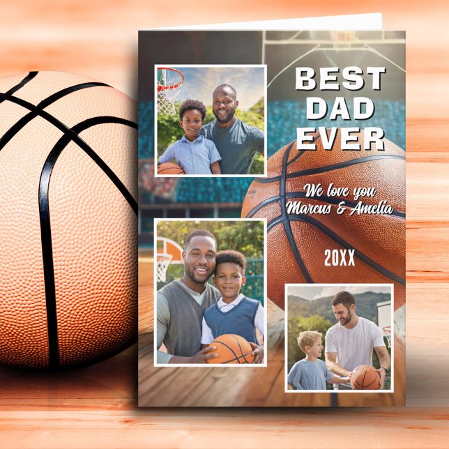 Modern Best Dad Ever 3 Photo Collage Father's Day  Holiday Card (Creator Uploaded)