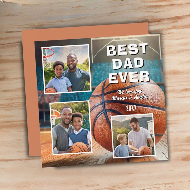 Modern Best Dad Ever 3 Photo Collage Father's Day  Holiday Card (Creator Uploaded)