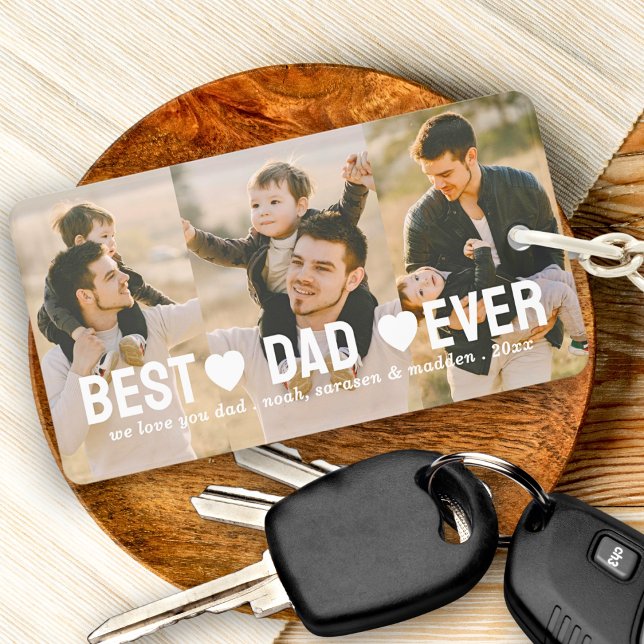 Modern Best Dad Ever 3 Photo Collage Hearts Custom Key Ring (Creator Uploaded)