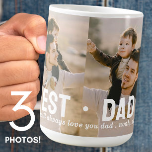 Modern Best Dad Ever 3 Photo Collage Personalised Coffee Mug