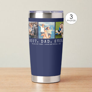 Modern BEST DAD EVER 3 Photos Navy Personalised Insulated Tumbler