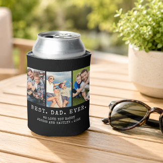 Modern BEST DAD EVER 3 Photos Personalised Can Cooler