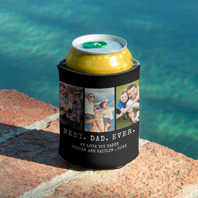 Modern BEST DAD EVER 3 Photos Personalised Can Cooler (In Situ Pool)