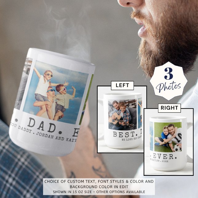 Modern BEST DAD EVER 3 Photos Personalised Coffee Mug (Creator Uploaded)