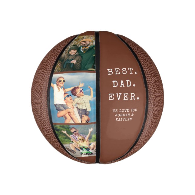 Modern BEST DAD EVER 3 Photos Personalised Custom Mini Basketball (Vertical)