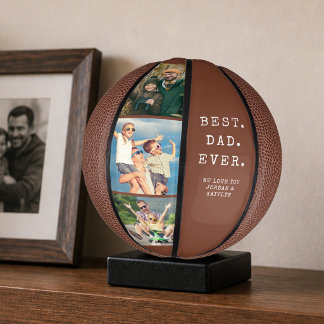 Modern BEST DAD EVER 3 Photos Personalised Custom Mini Basketball