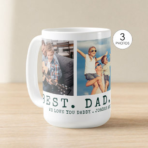 Modern BEST DAD EVER 3 Photos Personalised Green Coffee Mug
