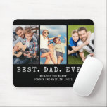 Modern BEST DAD EVER 3 Photos Personalised Mouse Pad<br><div class="desc">Modern BEST DAD EVER 3 Photos Personalised Easel-Back Plaque. Create a personalised, custom photo collage mouse pad for a father featuring 3 pictures, your custom title and/or message in your choice of font styles and colours and background colour (shown in white on black). The sample is shown with the title...</div>