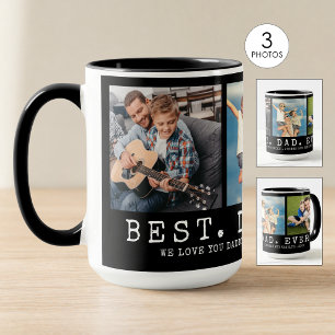 Modern BEST DAD EVER 3 Photos Personalised Mug
