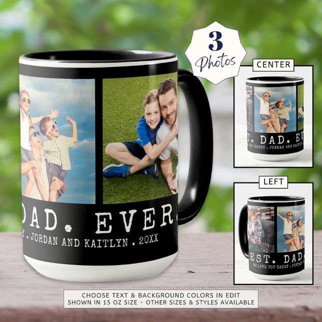 Modern BEST DAD EVER 3 Photos Personalised Mug (Creator Uploaded)