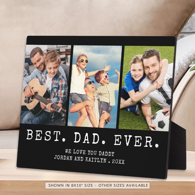 Modern BEST DAD EVER 3 Photos Personalised Plaque (Creator Uploaded)