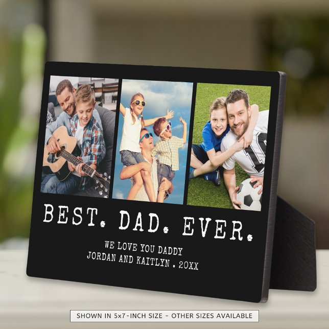 Modern BEST DAD EVER 3 Photos Personalised Plaque (Creator Uploaded)