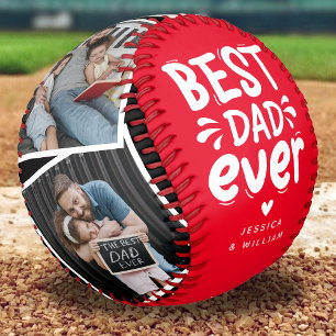 Modern Best Dad Ever 4 Photo Fathers Gift Baseball
