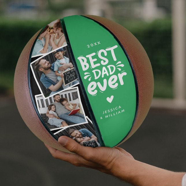 Modern Best Dad Ever 4 Photo Fathers Gift Basketball (Creator Uploaded)