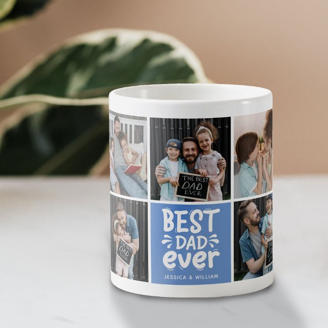 Modern 'Best Dad Ever' 9 Photo Keepsake  Coffee Mug (Creator Uploaded)