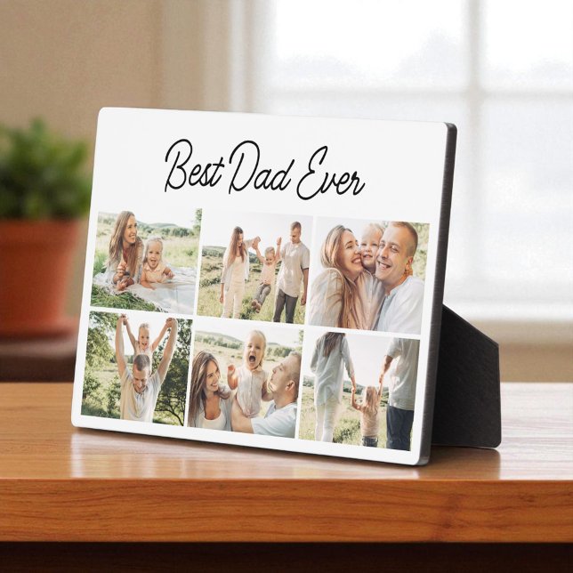 Modern Best Dad Ever Custom 6 Photo Collage Plaque (Creator Uploaded)