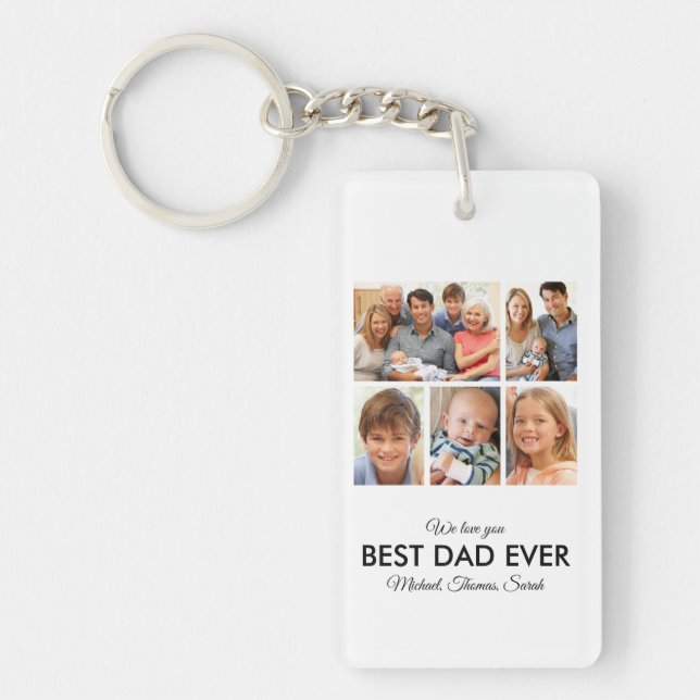 Modern Best Dad Ever Custom Father Photo Collage Key Ring (Front)