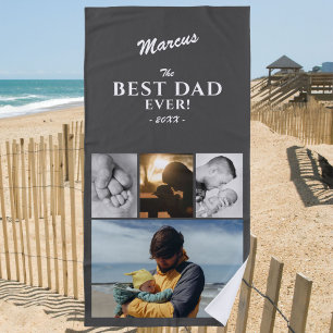 Modern Best Dad Ever Father`s Day Keepsake 4 Photo Beach Towel