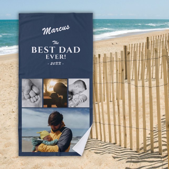 Modern Best Dad Ever Father`s Day Keepsake 4 Photo Beach Towel (Creator Uploaded)