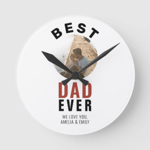Modern Best Dad Ever Father`s Day Round Photo Clock