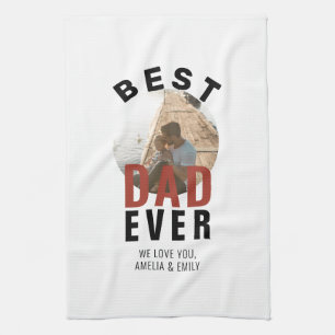 Modern Best Dad Ever Father`s Day Round Photo Tea Towel