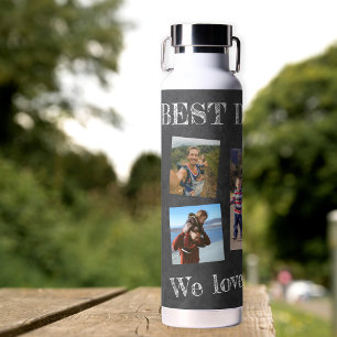 Modern best dad ever Father's Day photo collage Water Bottle