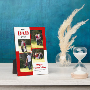 Modern Best Dad Ever four photos red Father's Day Plaque