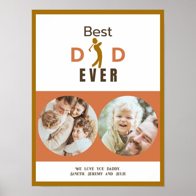 Modern Best Dad Ever Golfer Fathers Day Photo Poster (Front)
