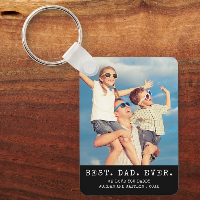 Modern BEST DAD EVER One Photo Personalised Key Ring (Front)
