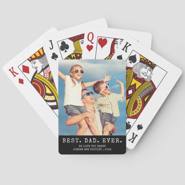 Modern BEST DAD EVER One Photo Personalised Playing Cards (Back)