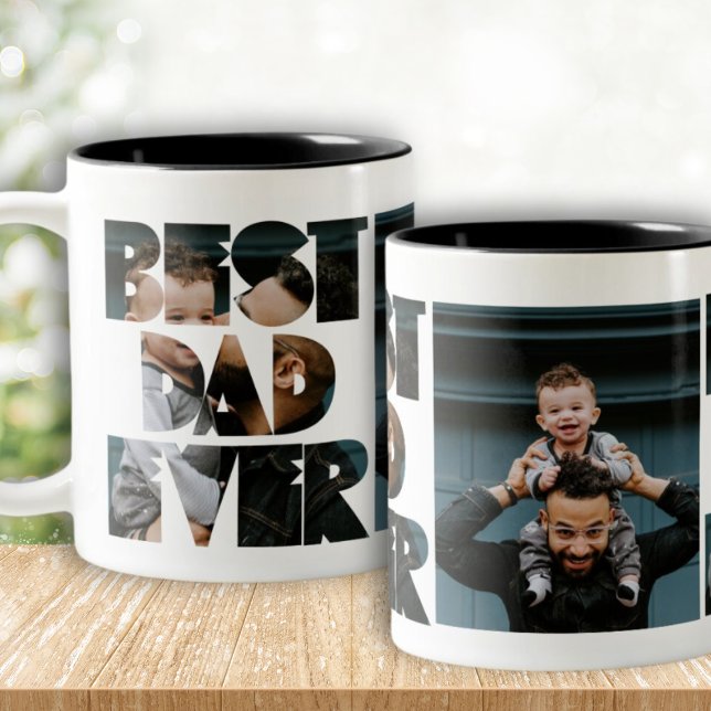 Modern Best Dad Ever Photo Calligraphy  Two-Tone Coffee Mug (Creator Uploaded)