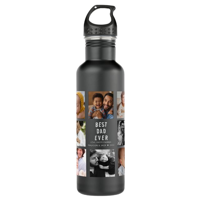 Modern BEST DAD EVER Photo Collage 710 Ml Water Bottle (Front)