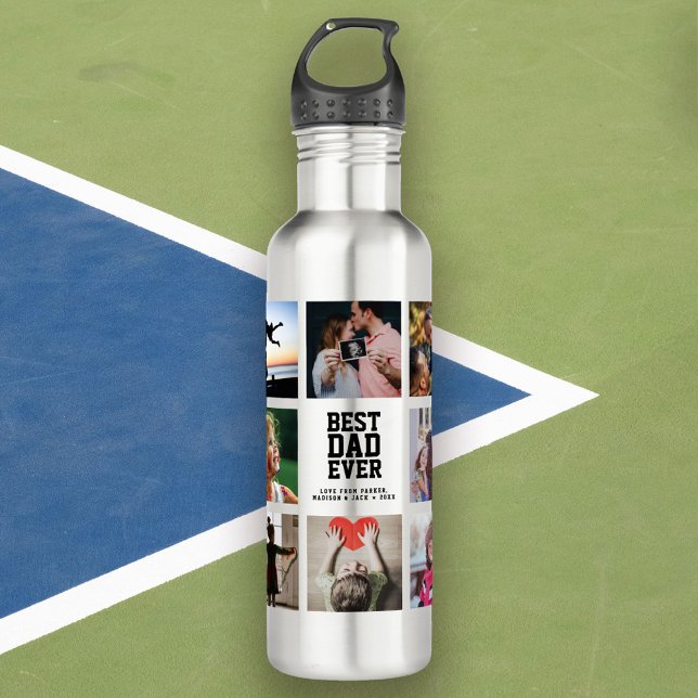 Modern BEST DAD EVER Photo Collage Cool 710 Ml Water Bottle (Creator Uploaded)