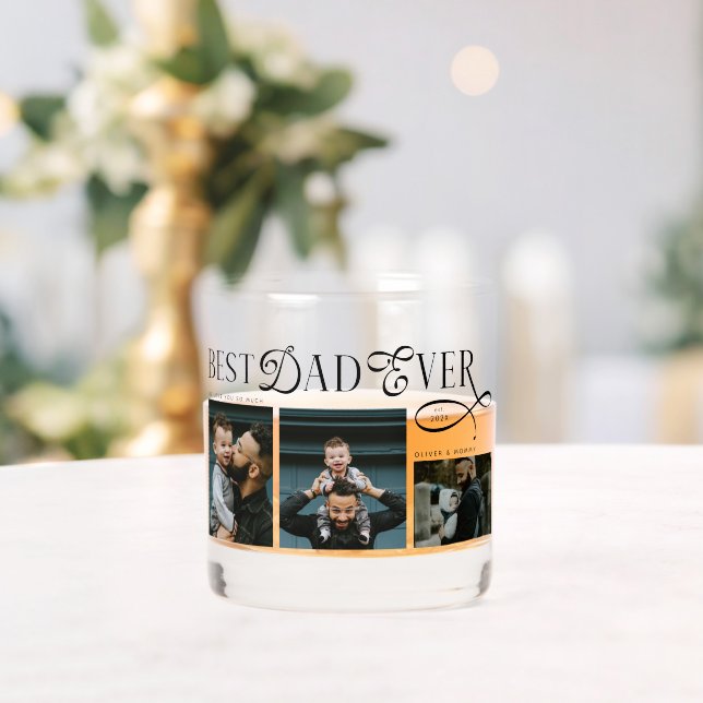 Modern Best Dad Ever Photo Collage Fathers Day Whiskey Glass (Insitu (Wedding))