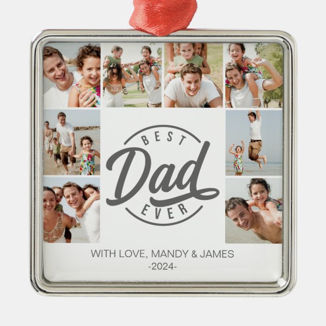 Modern Best Dad Ever Photo Collage Metal Ornament (Front)