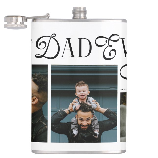 Modern Best Dad Ever Photo Heart Fathers Day Gifts Hip Flask (Opened)