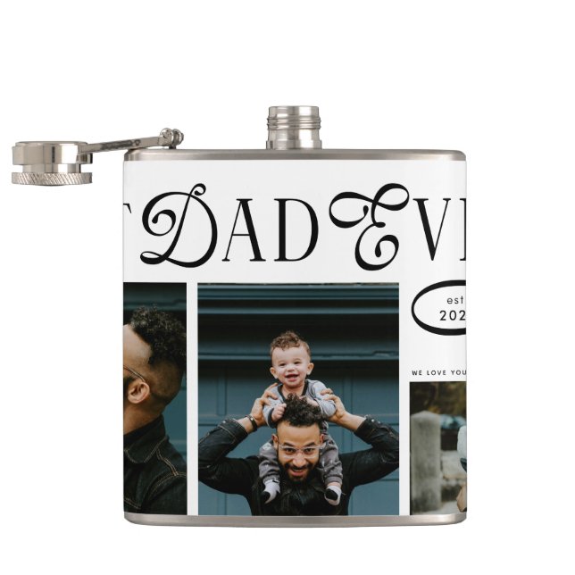 Modern Best Dad Ever Photo Heart Fathers Day Gifts Hip Flask (Opened)