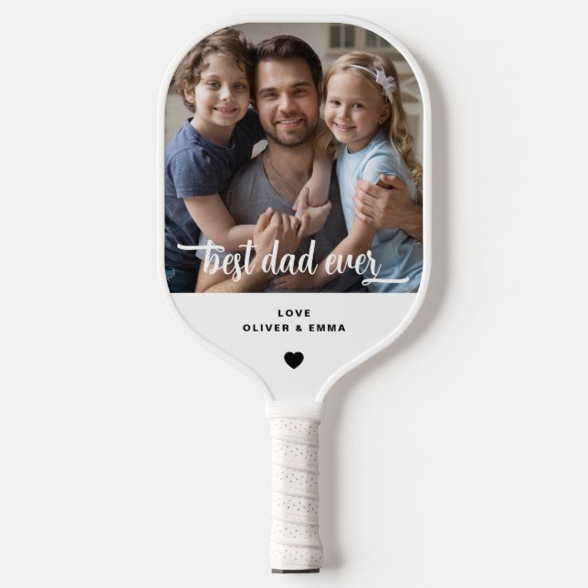 Modern Best Dad Ever Photo Playing Pickleball Paddle (Front)