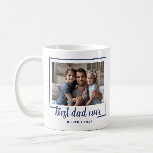 Modern Best Dad Ever Script Photo Coffee Mug (Left)