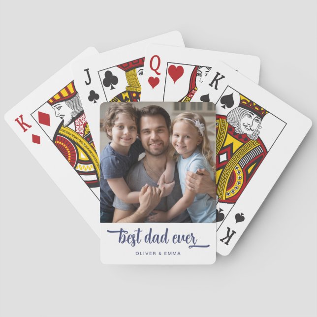 Modern Best Dad Ever Script Photo Playing Cards (Back)